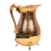 Pure Brass Handmade Jug Pitcher Jar with 4 Legs for Serving Drinking Water Home Decor - CROCKERY WALA AND COMPANY